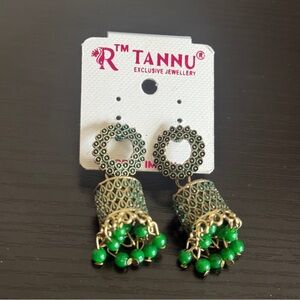 Ethnic Indian Wear Emerald and Gold Dangle Earrings